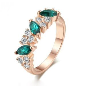 Rose Gold Emerald Green Cubic Zirconia Stackable Ring